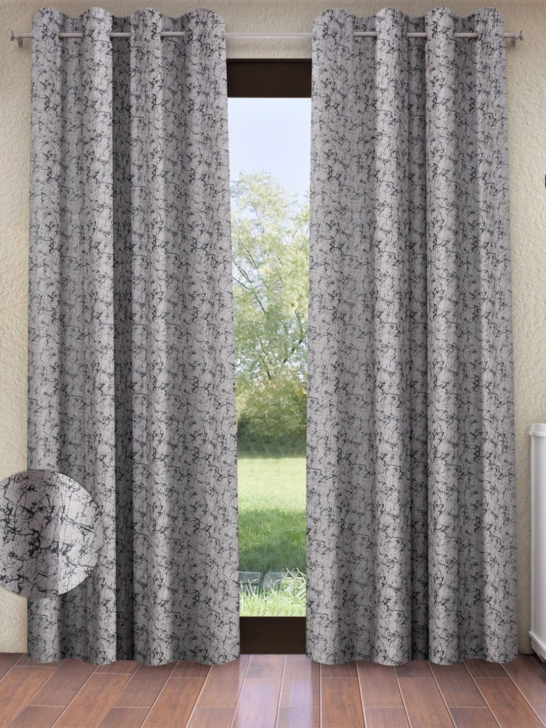 

Home Sizzler Grey & Black 2 Pcs Abstract Room Darkening Velvet Long Door Curtain