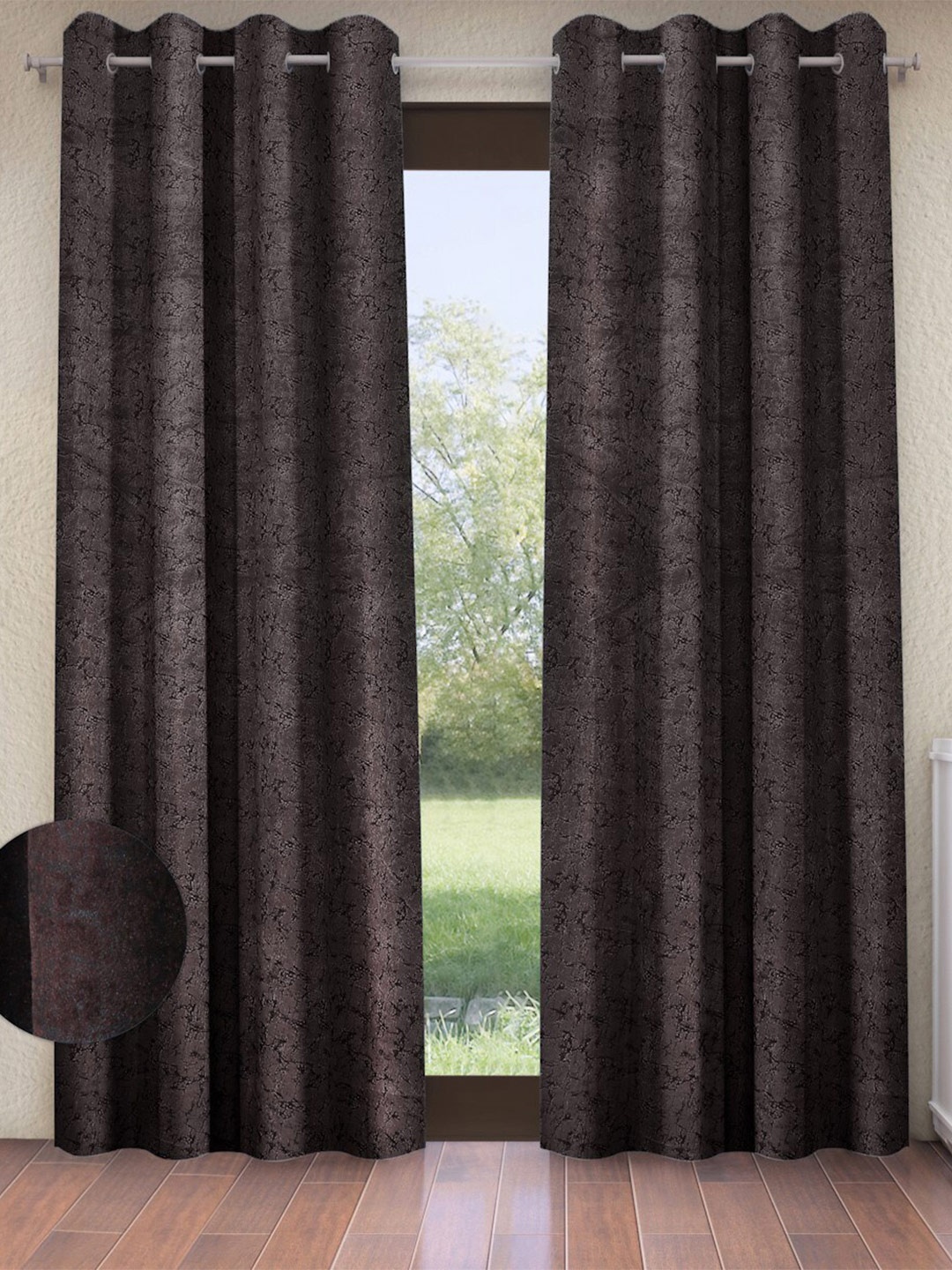 

Home Sizzler Brown & Blue 2 Pieces Abstract Room Darkening Long Door Curtain