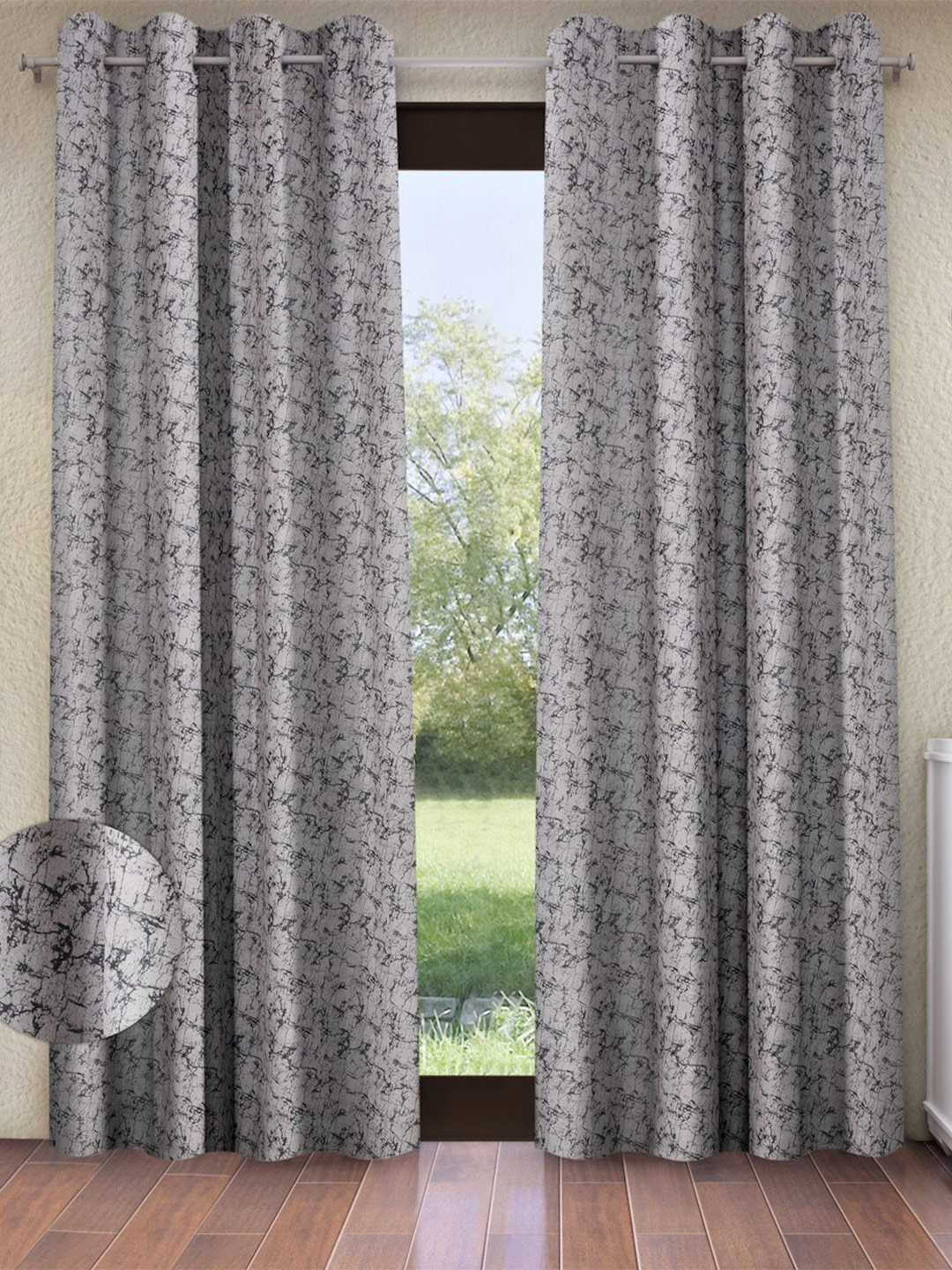 

Home Sizzler Grey & Black 2 Pcs Abstract Room Darkening Door Curtain