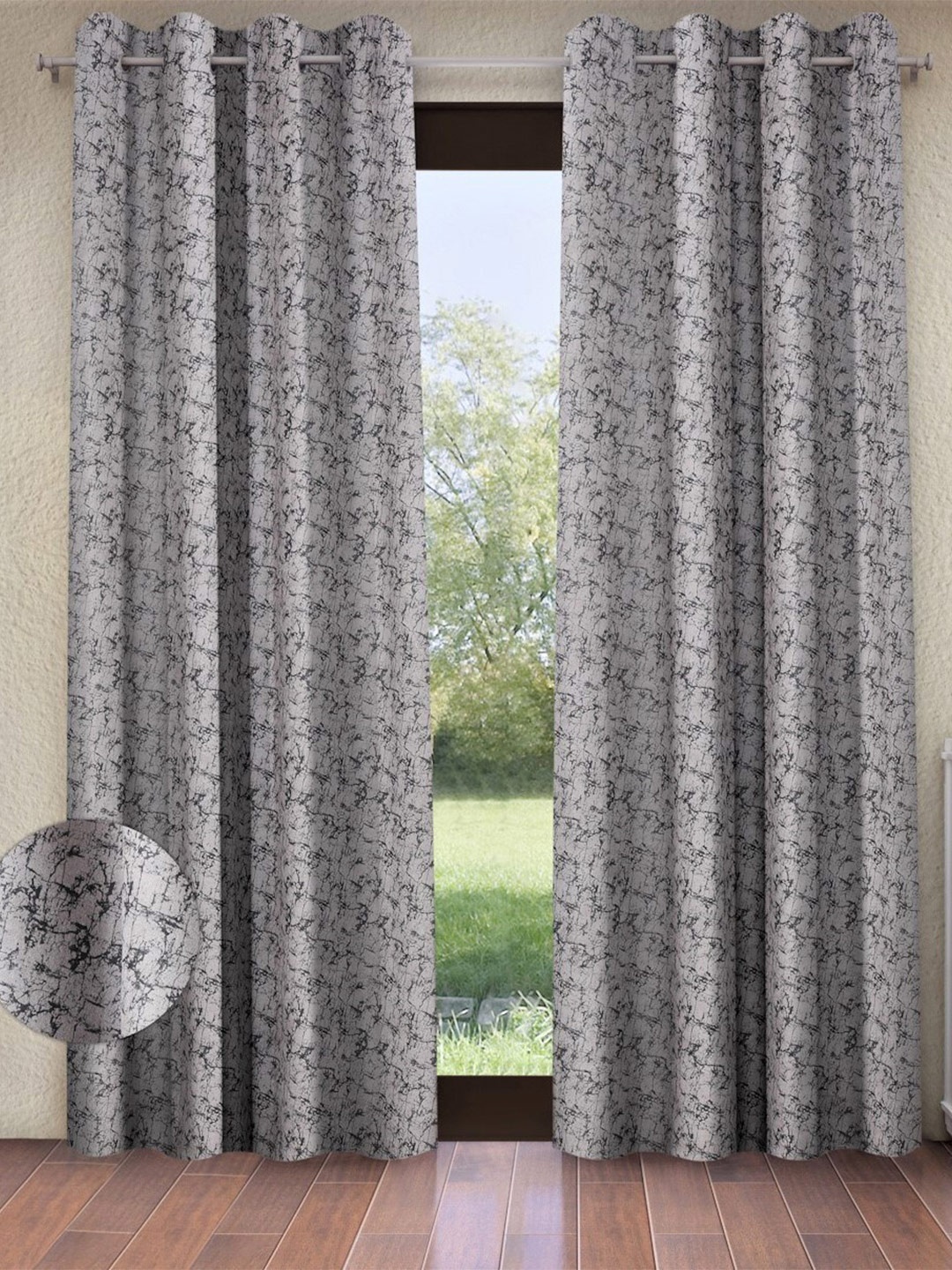 

Home Sizzler Grey & Black 2 Pcs Abstract Room Darkening Window Curtain