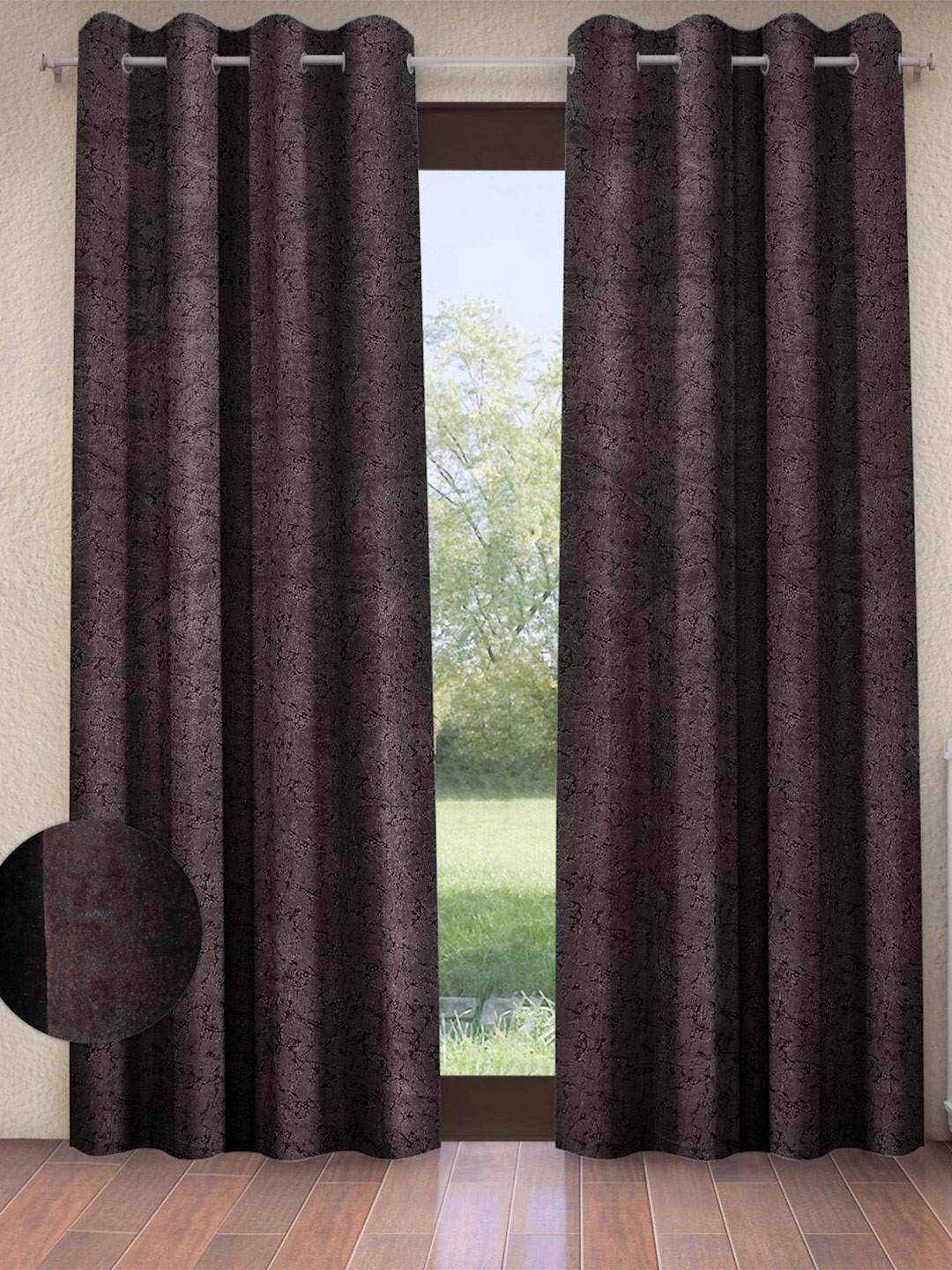 

Home Sizzler Brown & Grey 2 Pcs Abstract Room Darkening Door Curtain