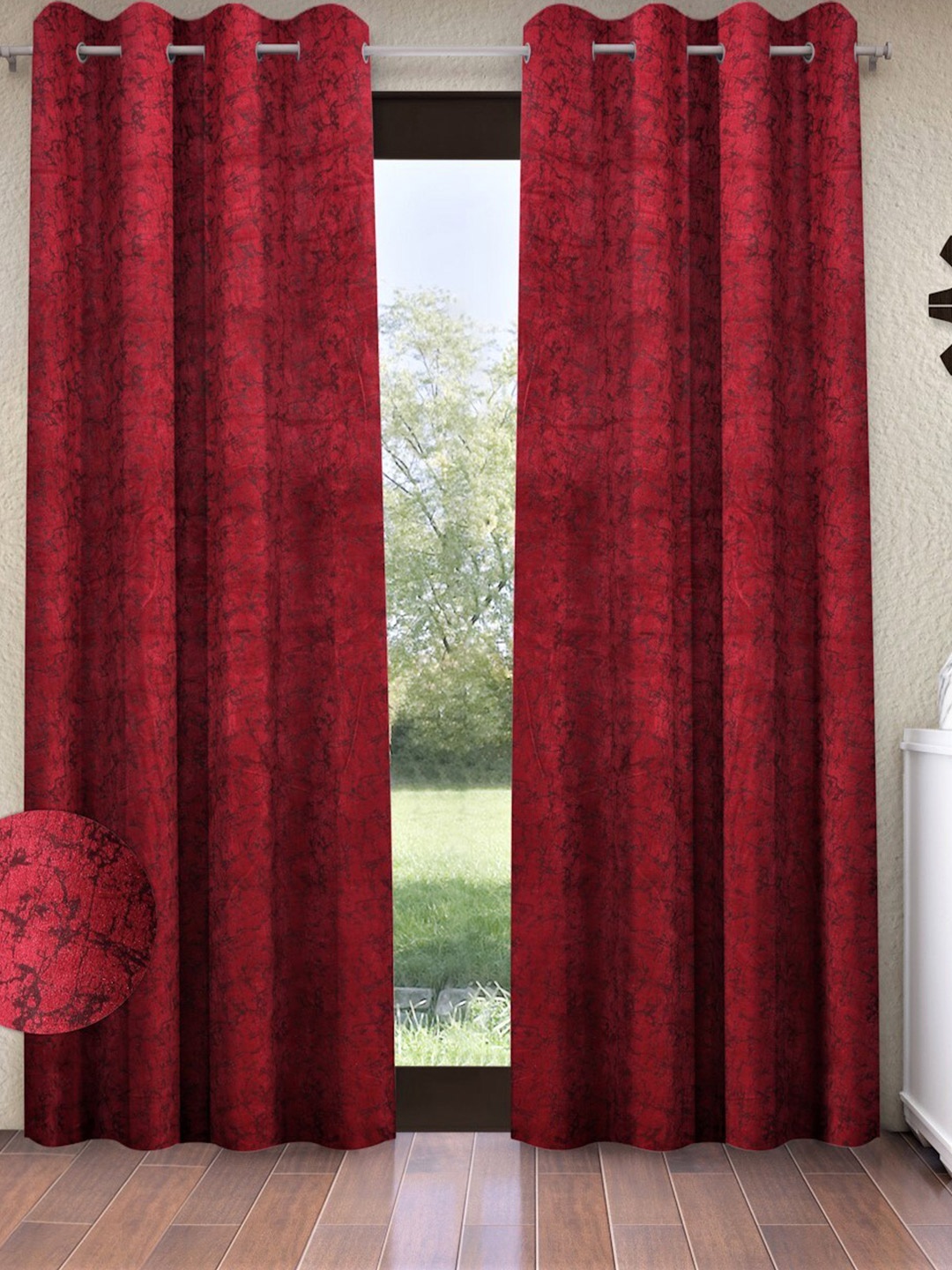 

Home Sizzler Maroon & Black 2 Pcs Abstract Room Darkening Door Curtain
