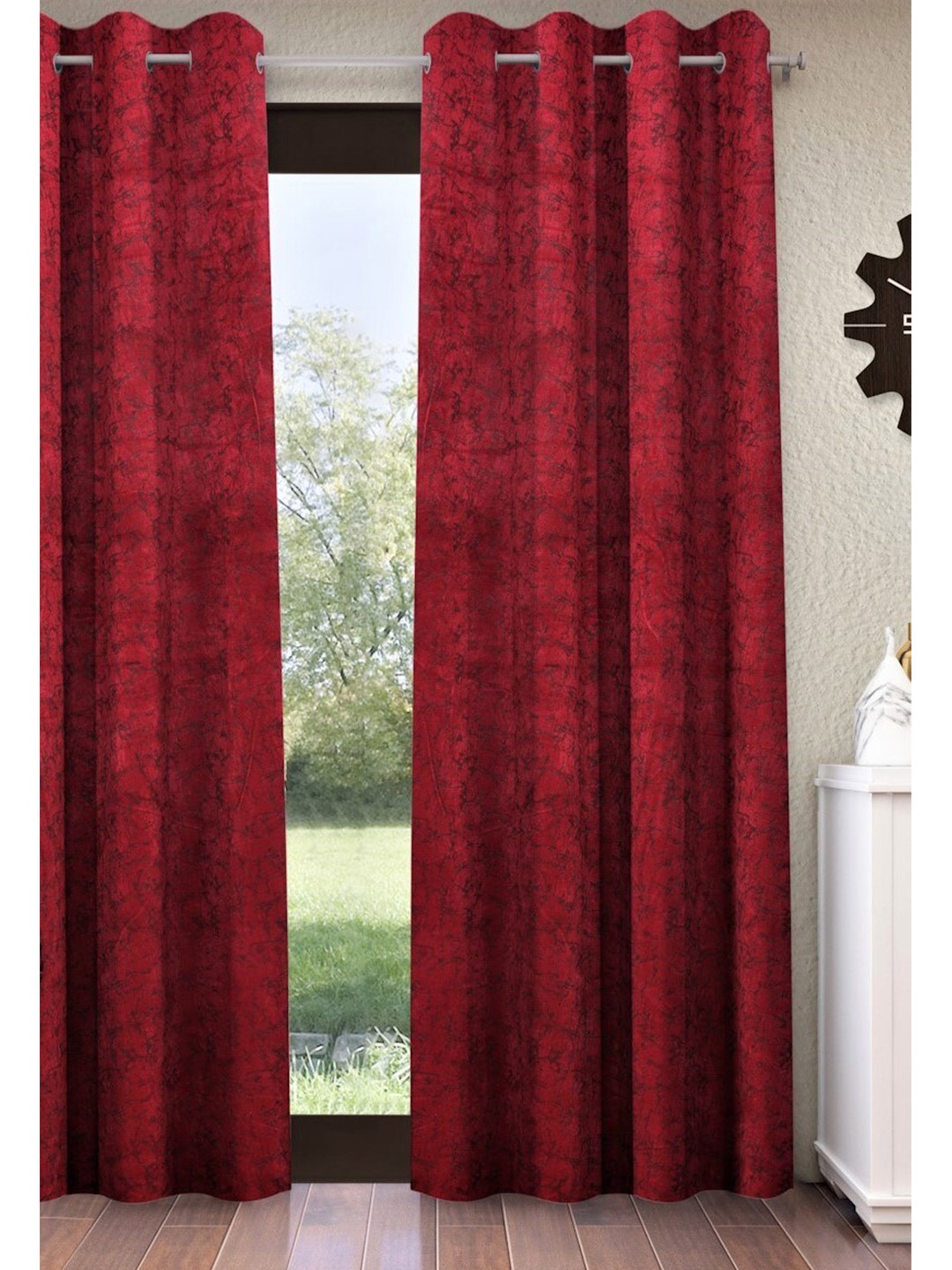 

Home Sizzler Maroon & Black Abstract Room Darkening Long Door Curtain