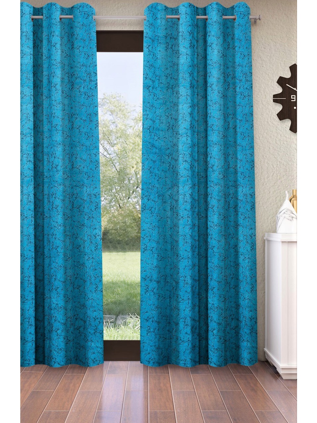 

Home Sizzler Turquoise Blue & Grey Abstract Room Darkening Window Curtain