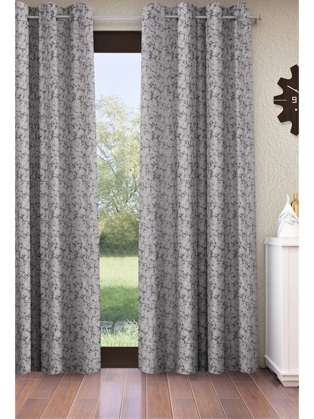 

Home Sizzler Grey & Black Abstract Room Darkening Long Door Curtain