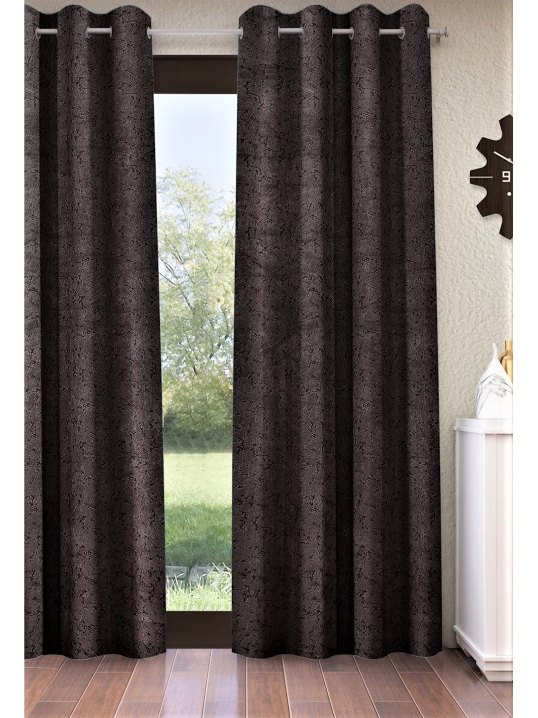 

Home Sizzler Brown & Blue Abstract Room Darkening Window Curtain