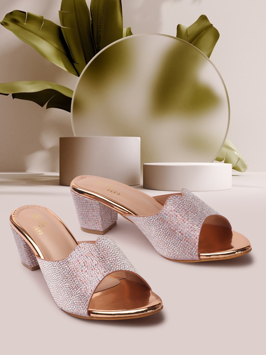 

Bella Toes Embellished Peep Toes Block Heels, Pink