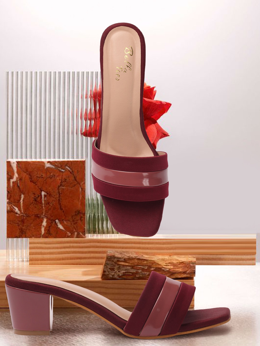 

Bella Toes Women Open Back Block Heels, Maroon