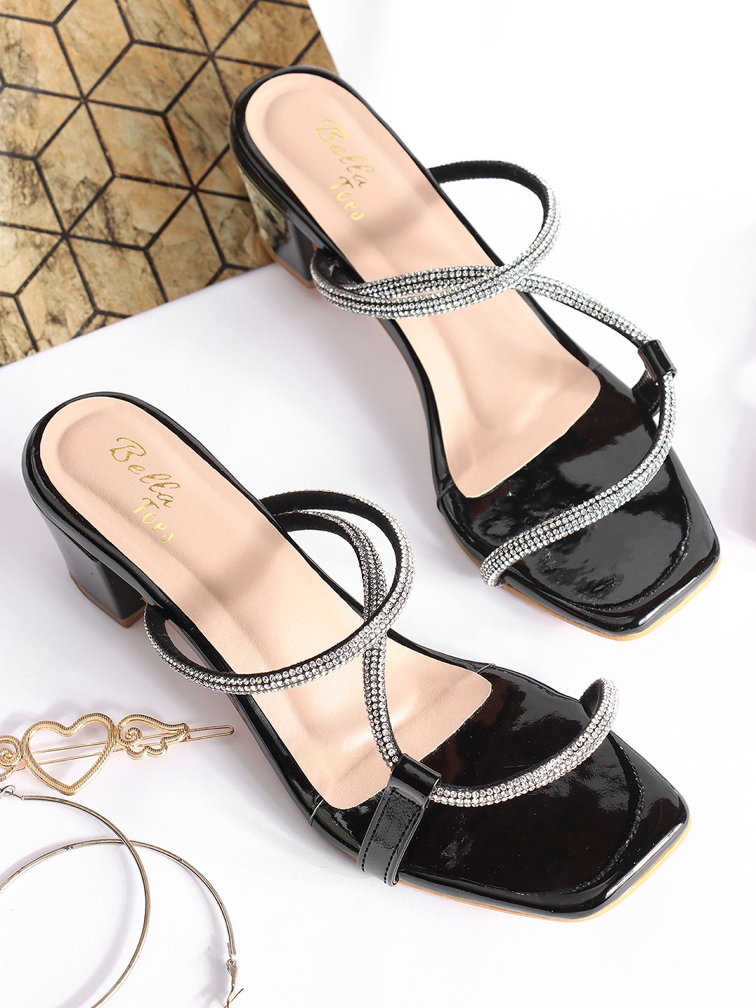 

Bella Toes Embellished Block Heels, Black