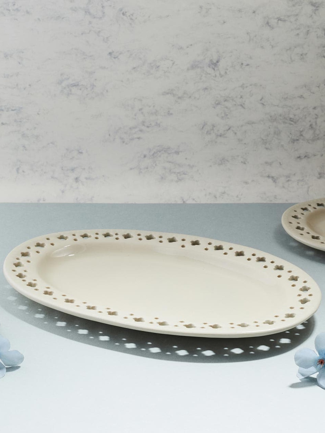 

Fabindia Aakarik White Cutwork Small Ceramic Platter