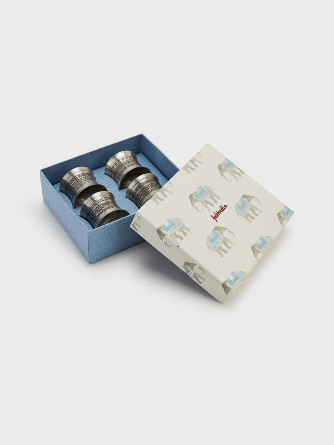 

Fabindia Rasoi 4 Pieces Antique Metal Table Napkin Ring Set, Silver