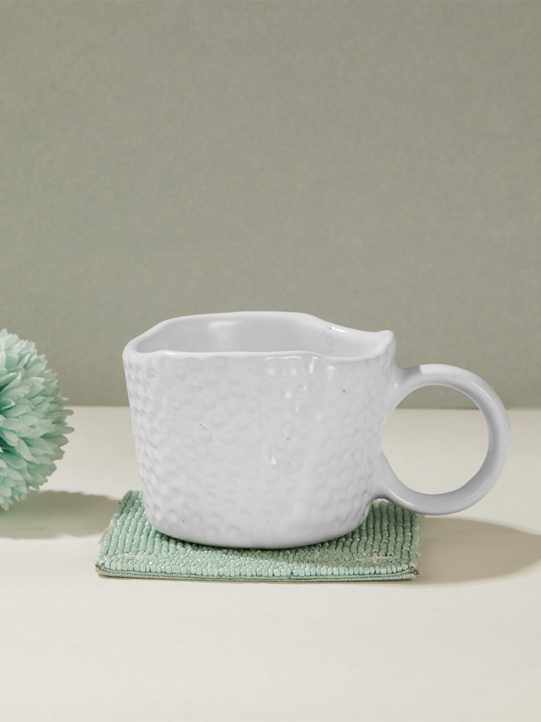 

Fabindia Rasoi White Textured Ceramic Glossy Coffee Mug 180 ml
