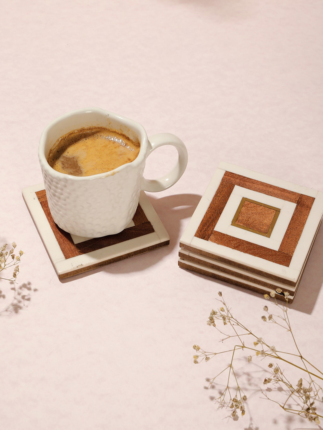 

Fabindia 4 Pcs White Ayaana Resin & Wood Coasters