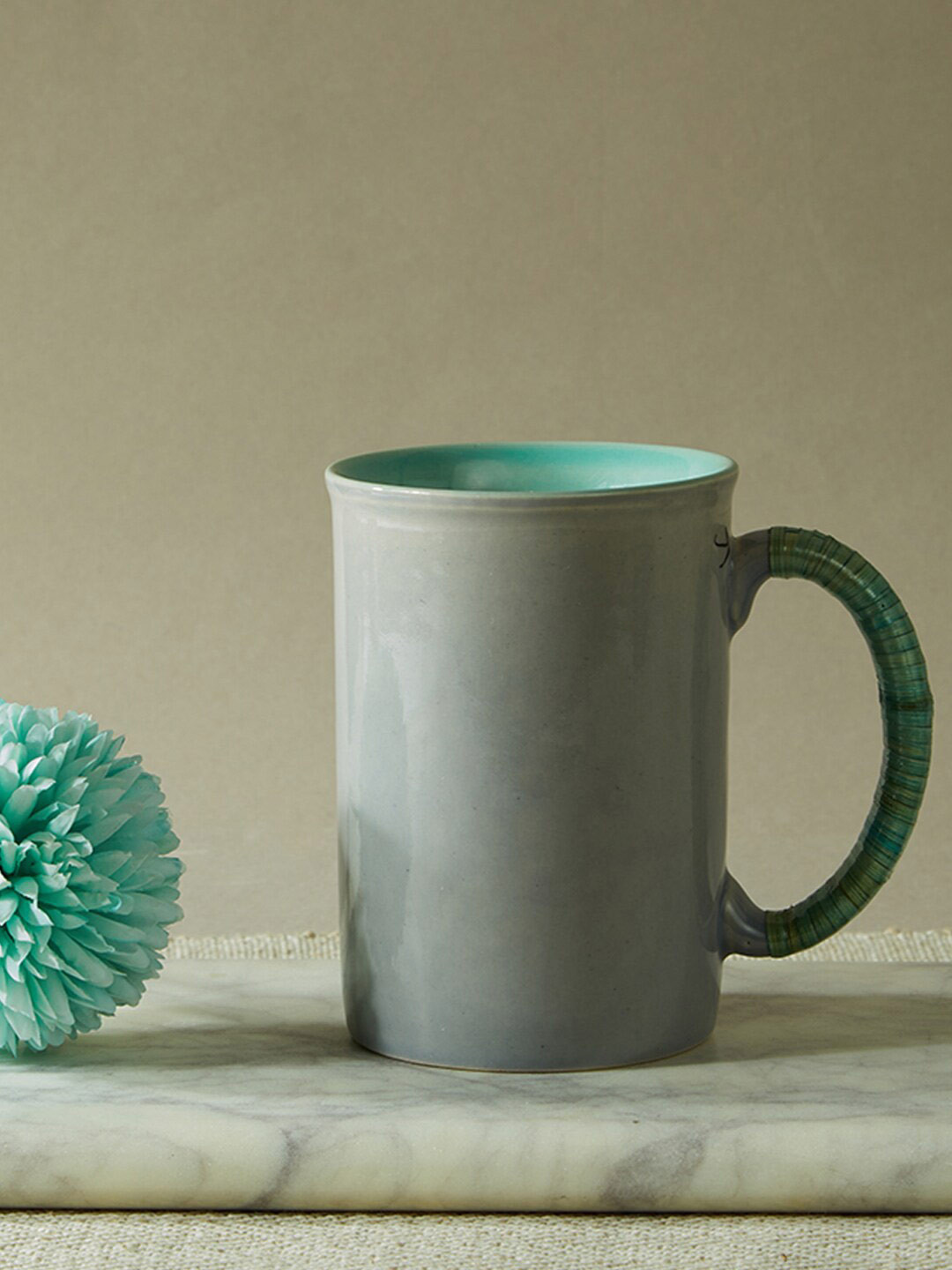 

Fabindia Bunaai Grey & Green Ceramic Glossy Coffee Mug 210 ml