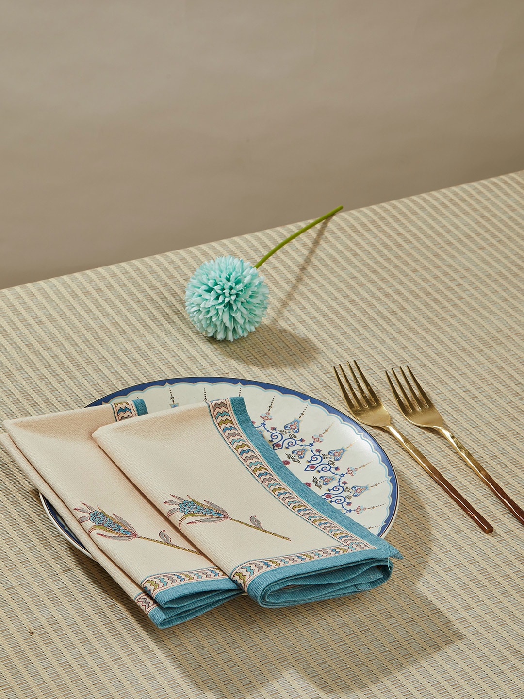 

Fabindia Beige & Blue 6-Pcs Printed Cotton Table Napkins