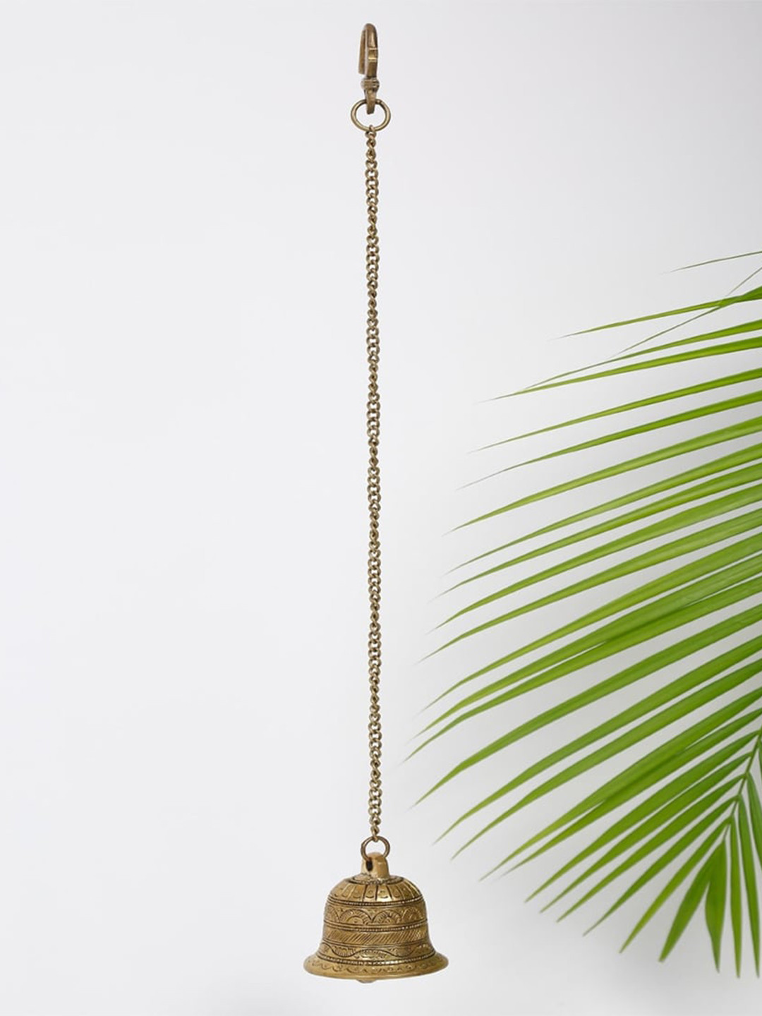 

Fabindia Mehnoor Textured Brass Large Hanging Bell With Chain, Gold