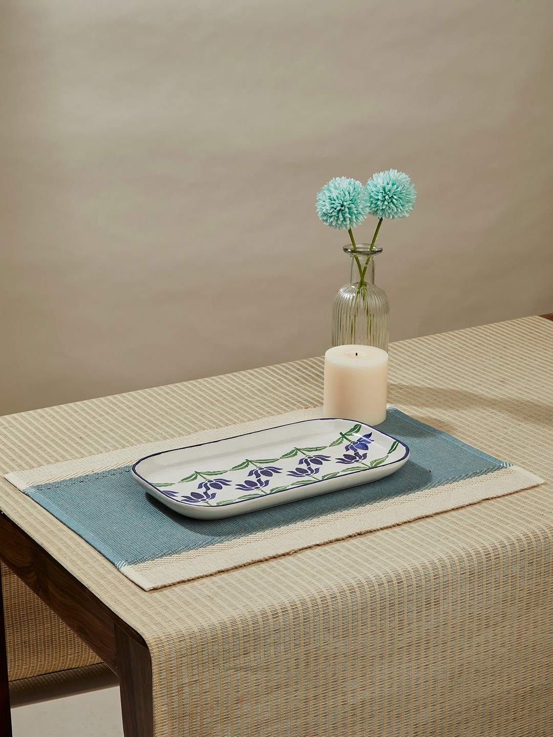 

Fabindia 6 Pcs Beige & Blue Color blocked Cotton Table Placements