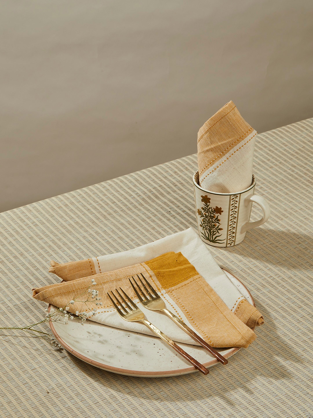 

Fabindia Samara 6 Pieces Cream & Yellow Woven Cotton Table Napkins