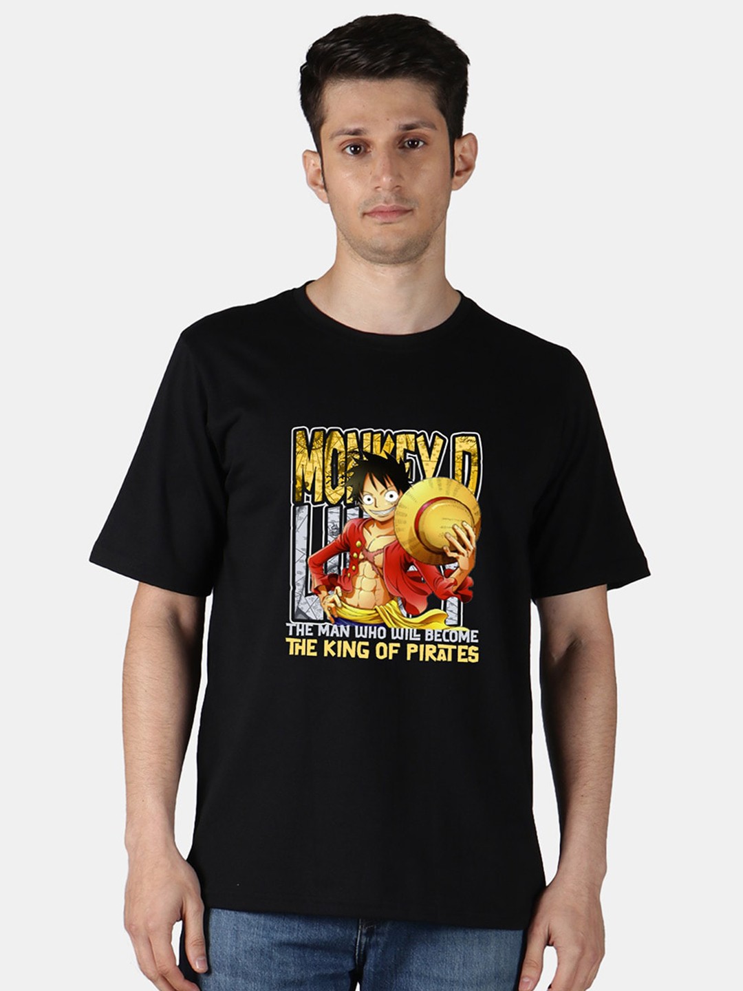 

Mad Over Print Men Anime Printed Cotton T-shirt, Black