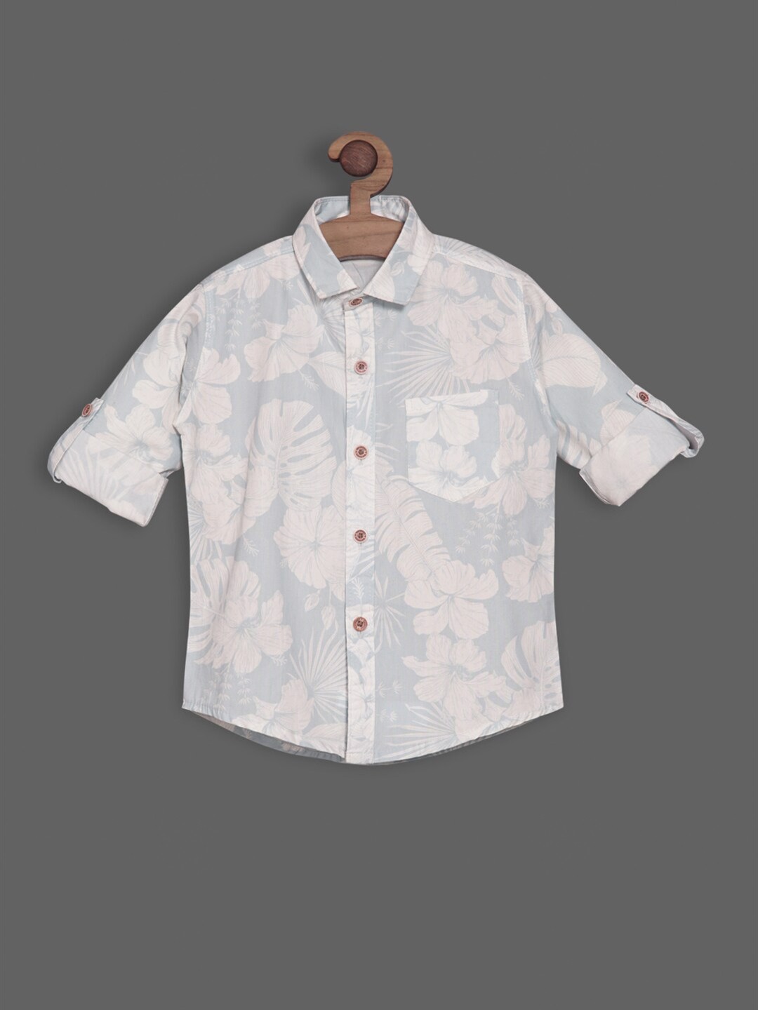 

RIKIDOOS Boys Printed Casual Cotton Shirt, Blue