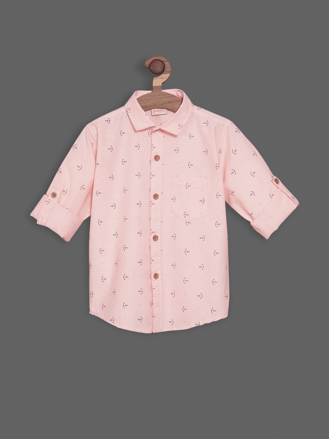 

RIKIDOOS Boys Printed Casual Cotton Shirt, Peach