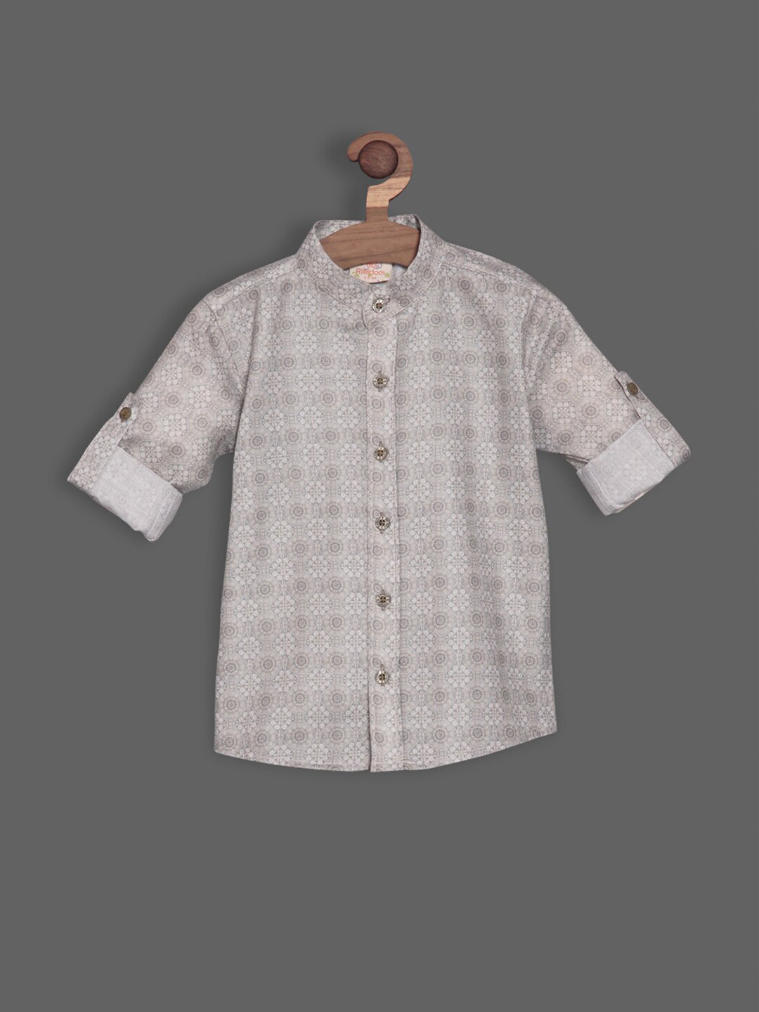 

RIKIDOOS Boys Ethnic Motifs Printed Casual Cotton Shirt, Camel brown