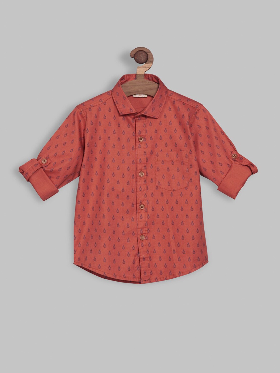 

RIKIDOOS Boys Printed Casual Cotton Shirt, Orange