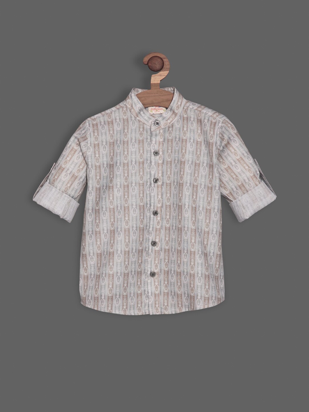

RIKIDOOS Boys Printed Casual Cotton Shirt, Grey