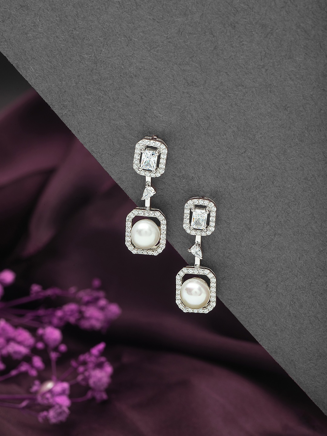 

SILBERRY Rhodium-Plated Contemporary Drop Earrings, Silver