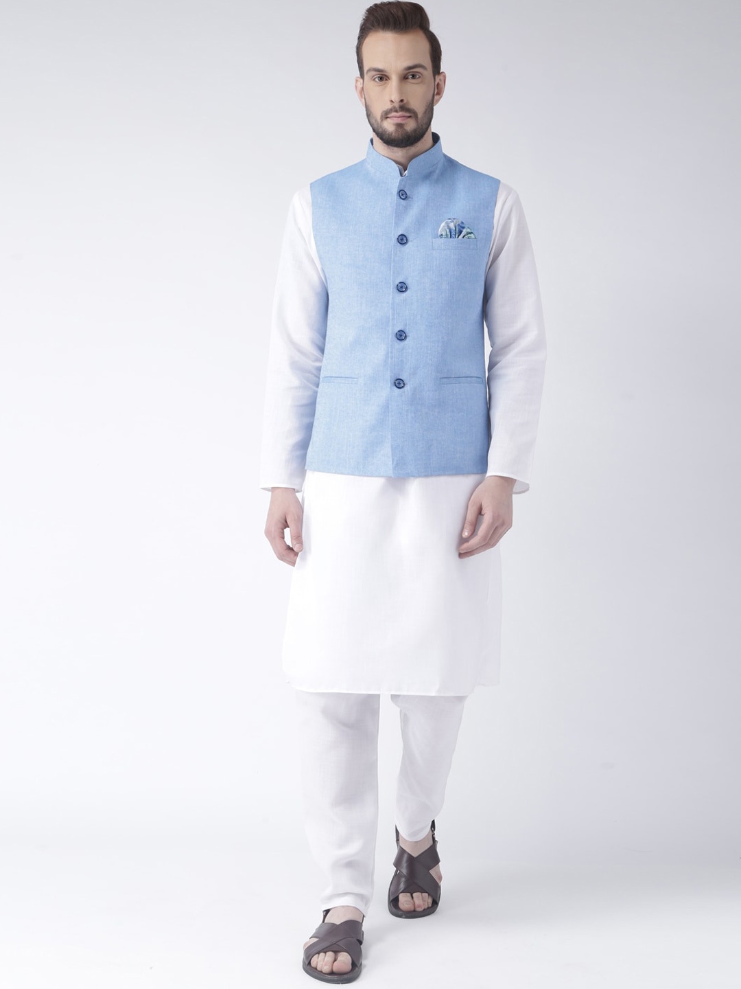 

hangup plus Men Kurta with Pyjamas & Nehru Jacket, Blue