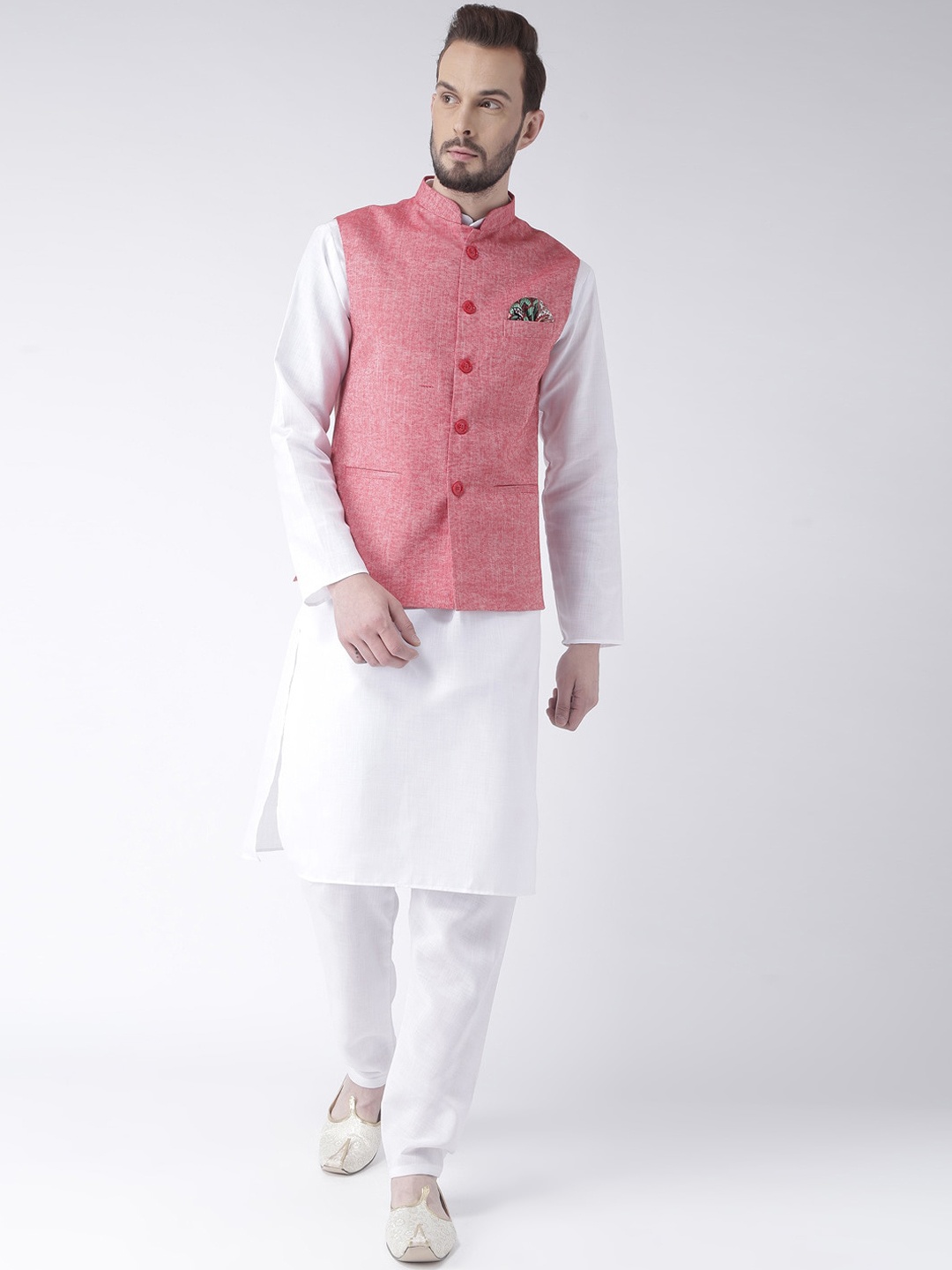 

hangup plus Men Kurta & Pyjama With Nehru Jacket, White