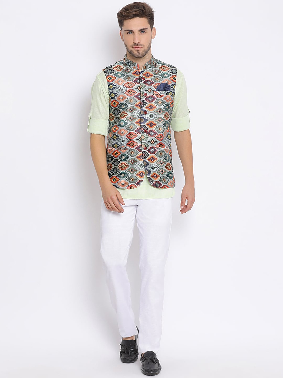 

hangup plus Men Kurta Set With Nehru Jacket, White