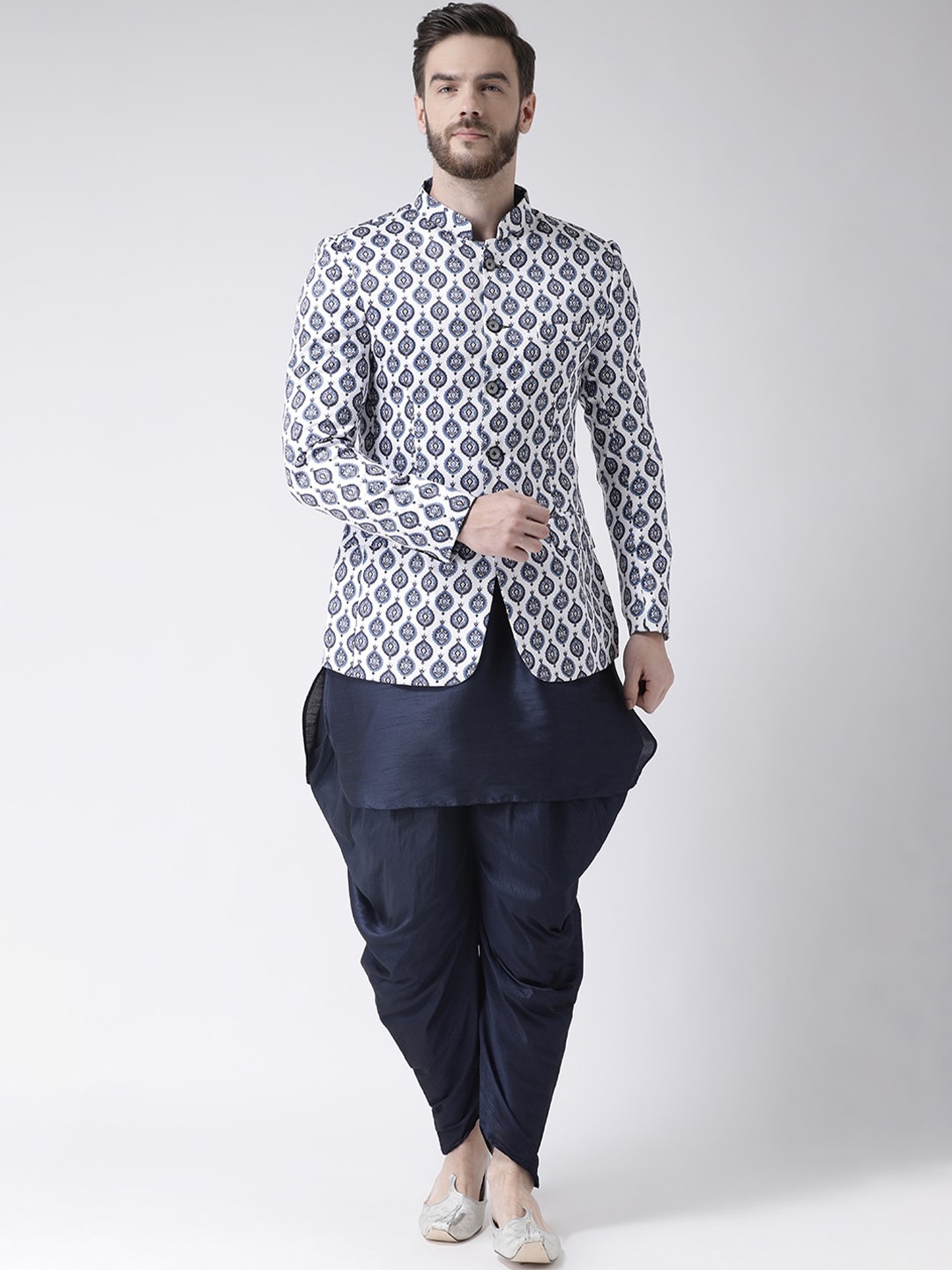 

hangup plus Men Printed Kurta with Dhoti Pant, Navy blue