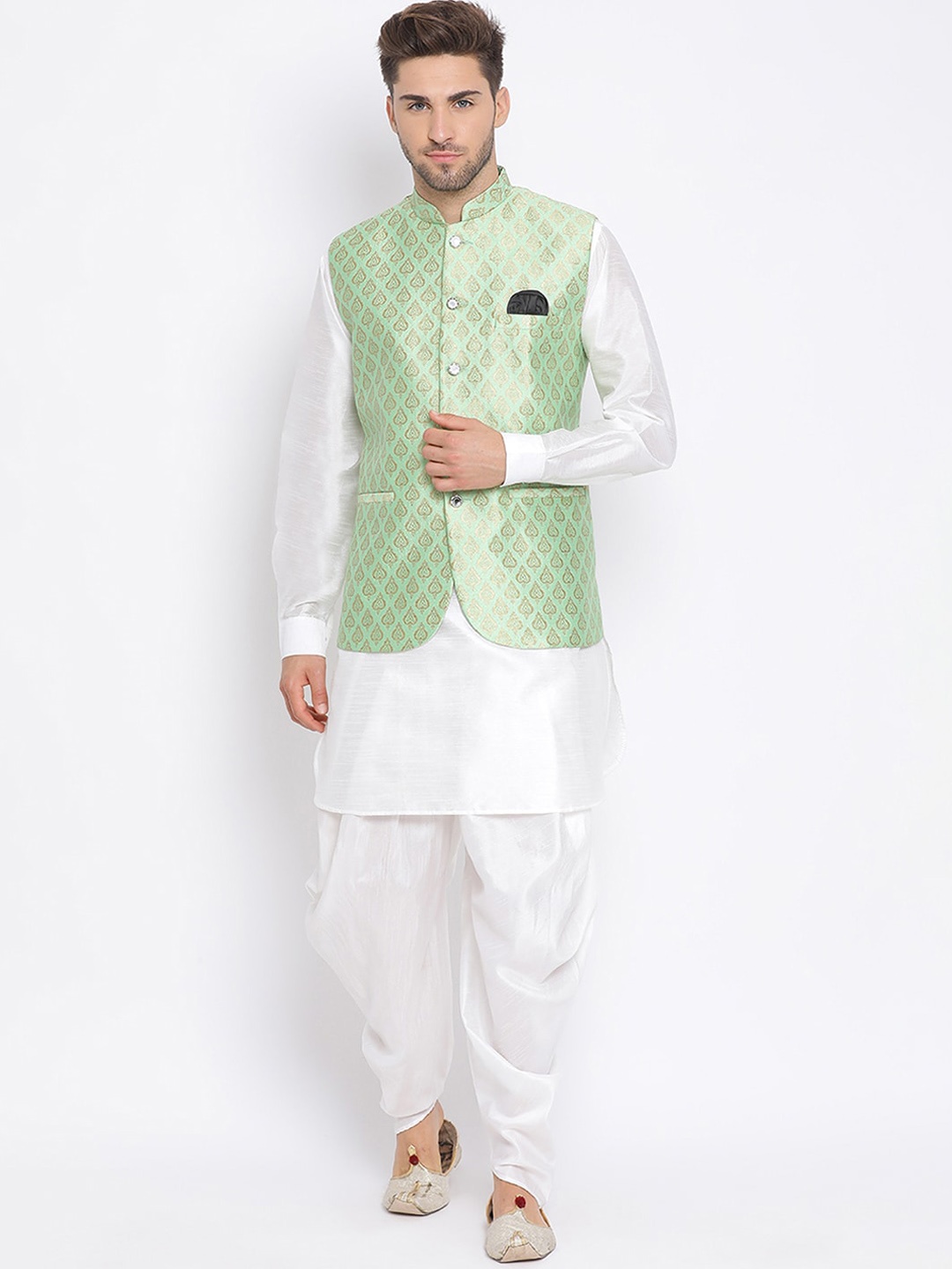 

hangup plus Men Kurta with Pyjamas & Nehru Jacket, White