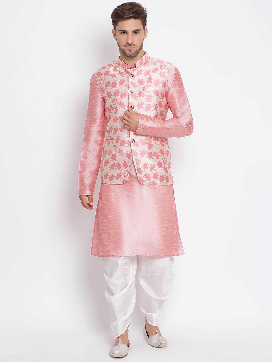 

hangup plus Men Pink Kurta & Dhoti Pants With Nehru Jacket