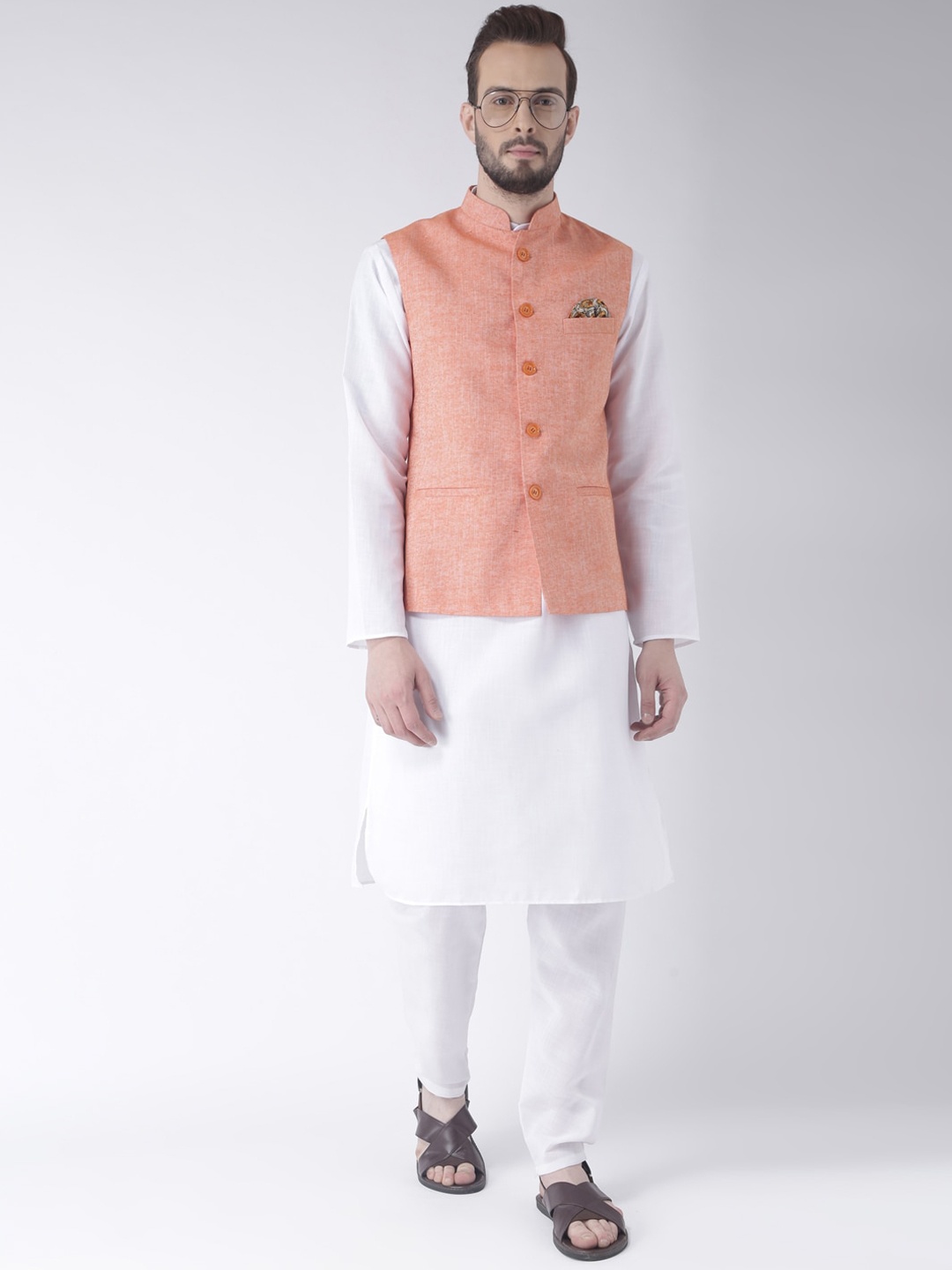 

hangup plus Men Kurta With Pyjamas & With Nehru Jacket, White