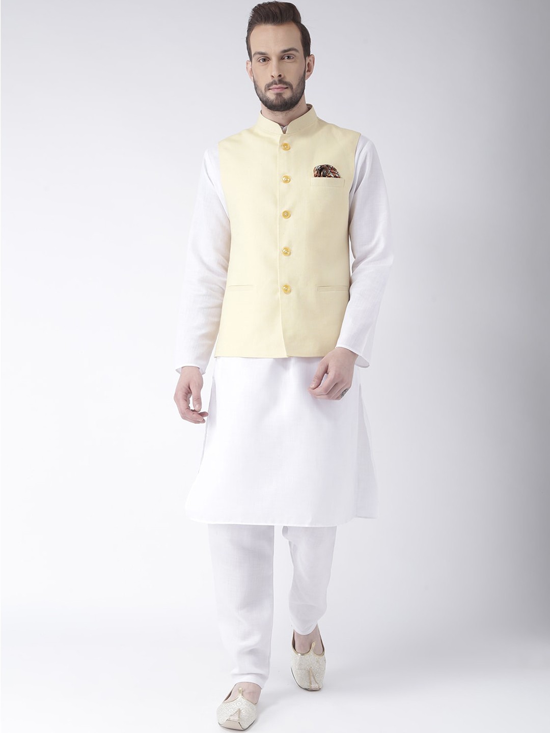 

Hangup Men Kurta Set With Nehru Jacket, White