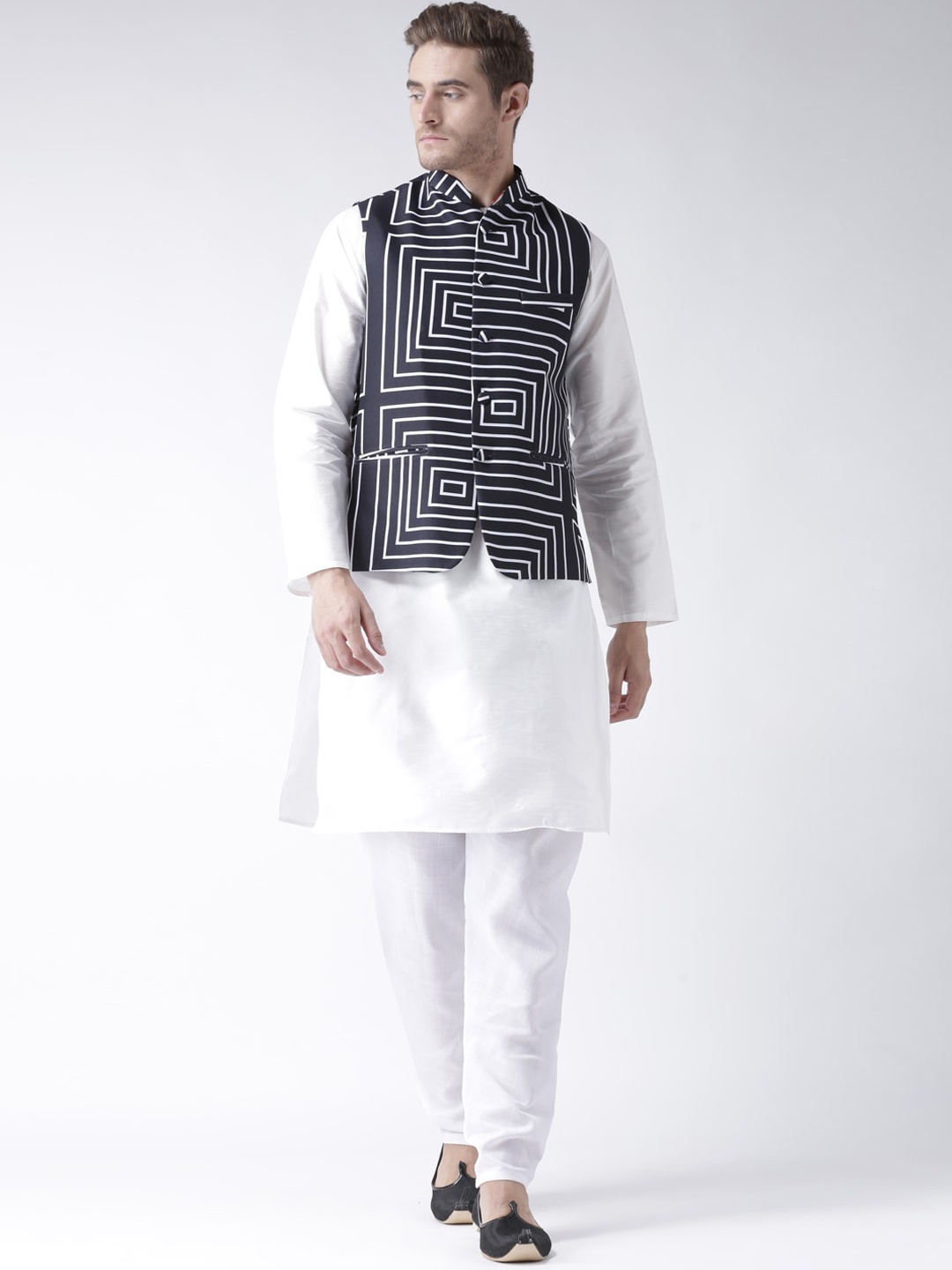 

Hangup Men Kurta & Pyjamas With Nehru Jacket, White