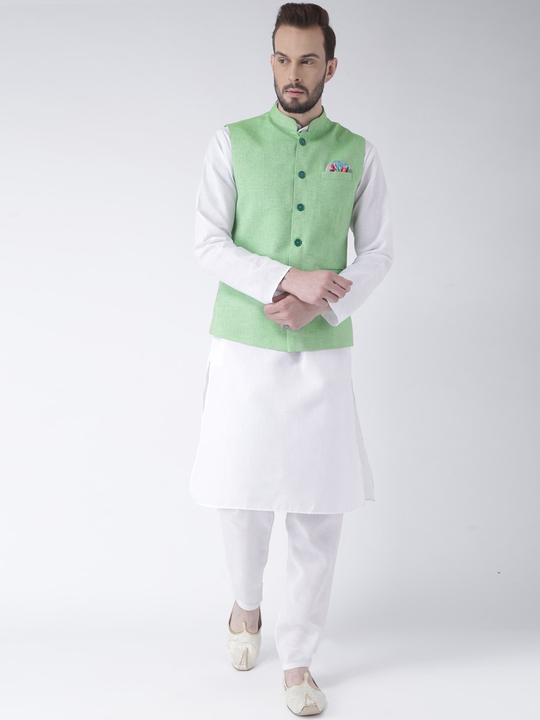 

Hangup Men Kurta & Churidar With Nehru Jacket, White