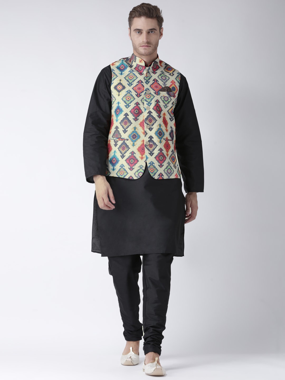 

hangup trend Men Linen Kurta with Churidar, Black