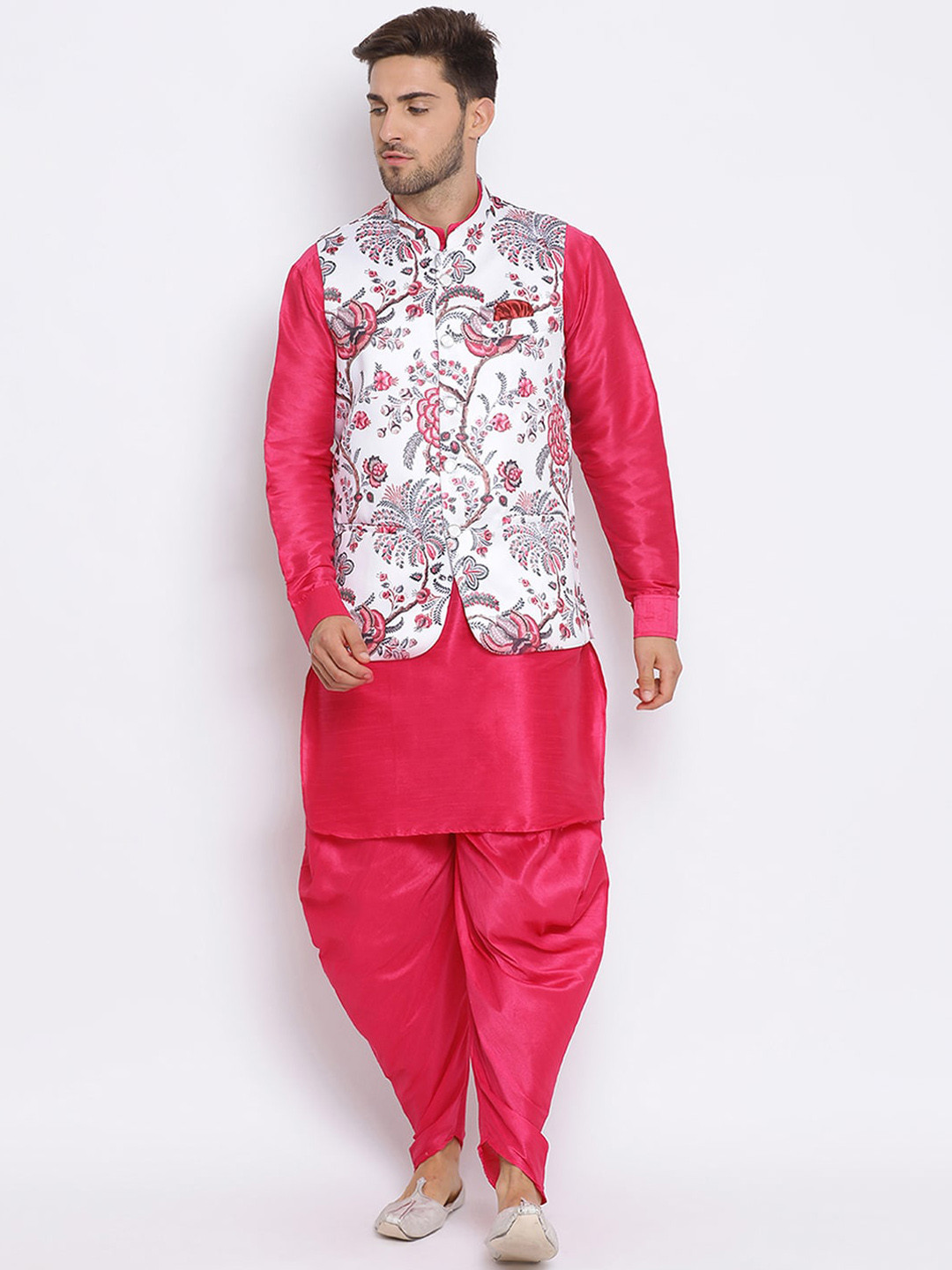 

hangup trend Men Kurta with Dhoti Pants & Nehru Jacket Set, Pink