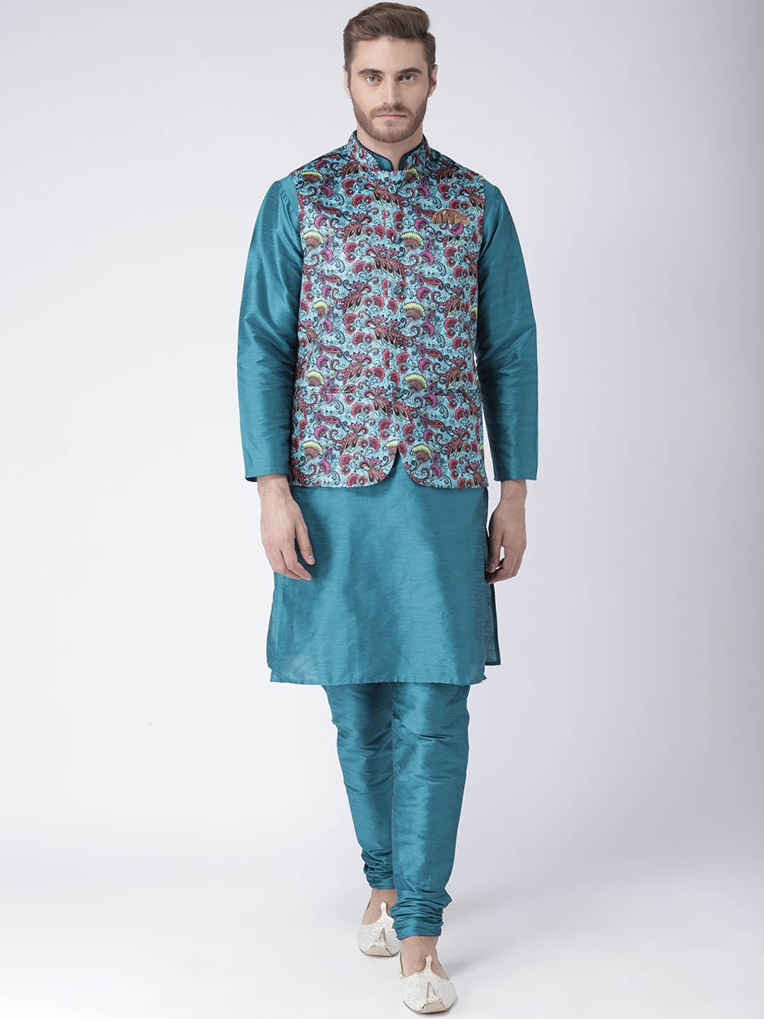 

hangup trend Men Kurta With Pyjamas & Nehru Jacket, Teal