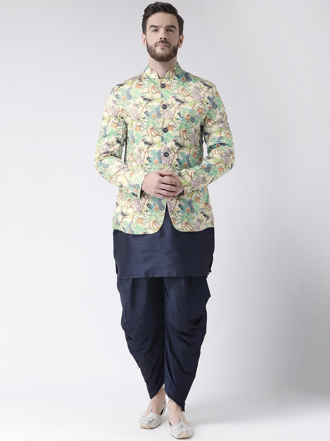 

hangup trend Men Kurta with Dhoti Pants Printed Jacket, Navy blue