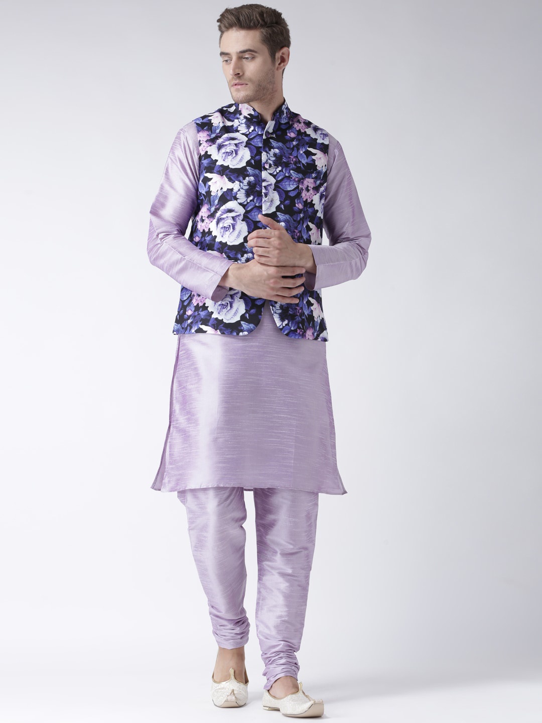 

hangup trend Men Lavender Raw Silk Kurta with Churidar