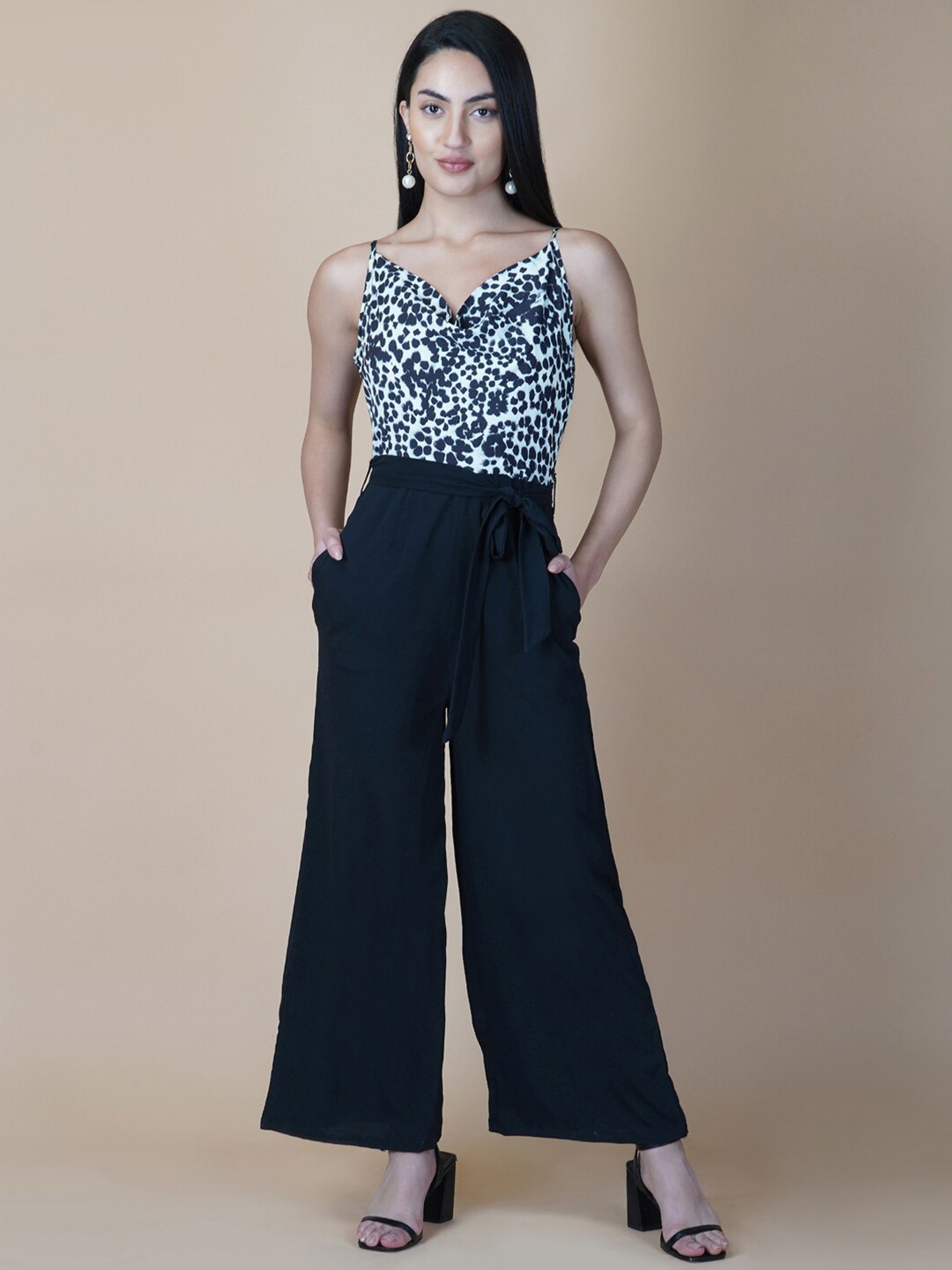 

RAASSIO Animal Printed Basic Jumpsuit, Black