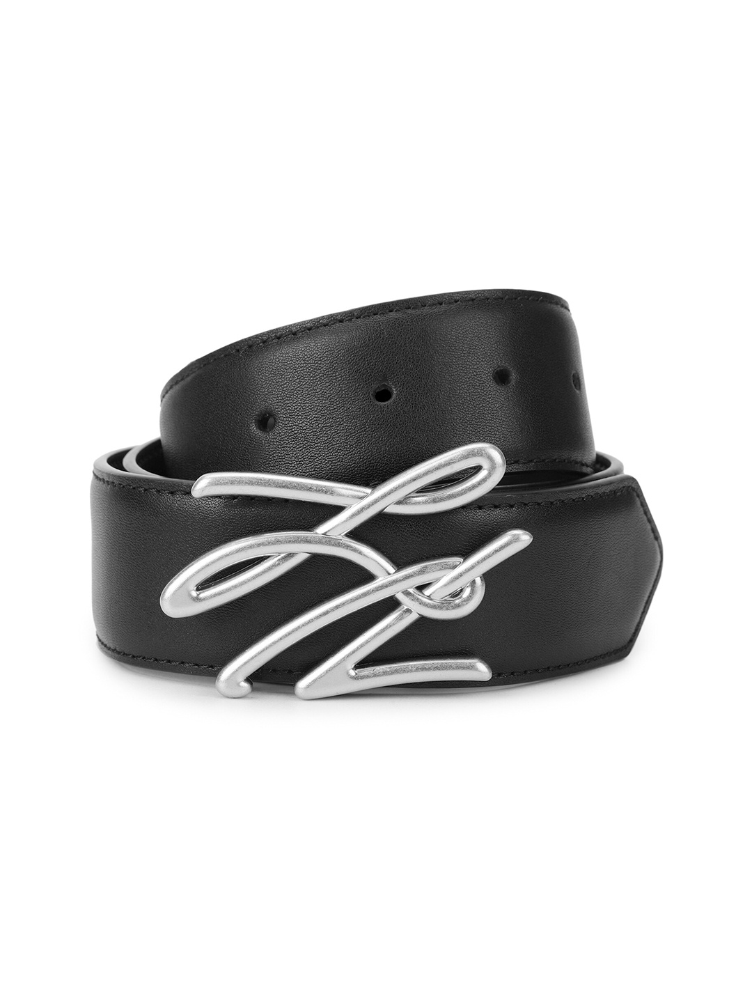 

Karl Lagerfeld Women Solid Leather Push Pin Belt, Black