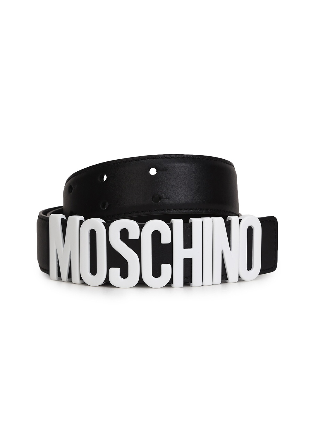 MOSCHINO COUTURE Men Branded Plaque Buckle Leather Belt, Black