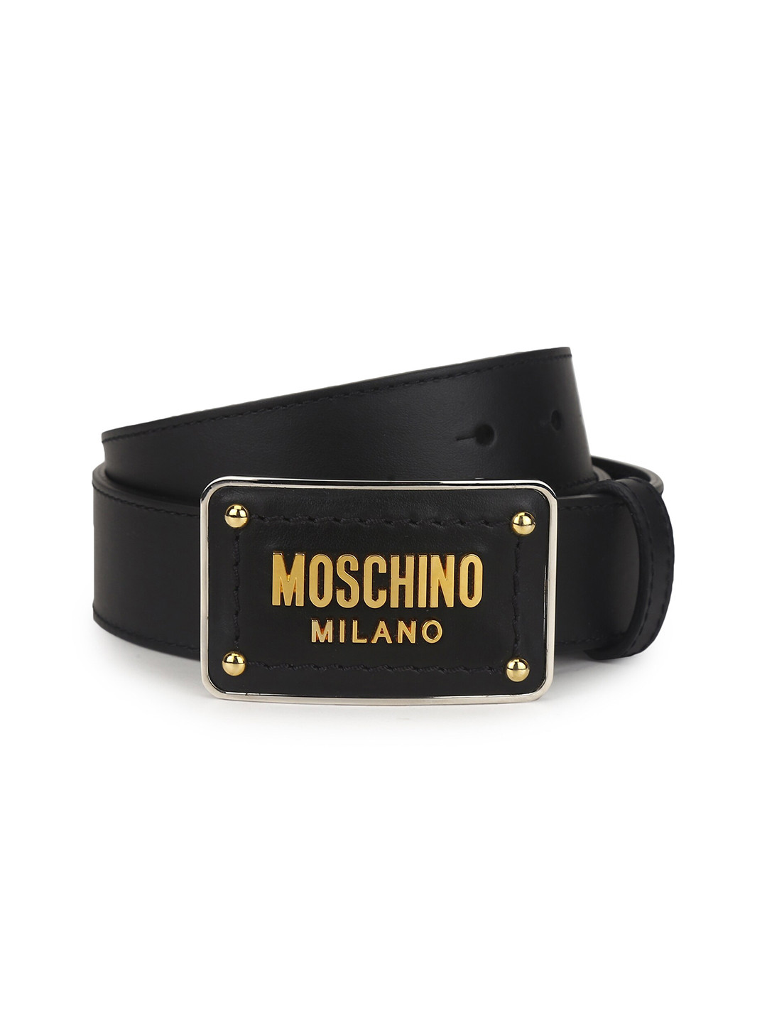 

MOSCHINO COUTURE Men Square Plaque Buckle Leather Belt, Black