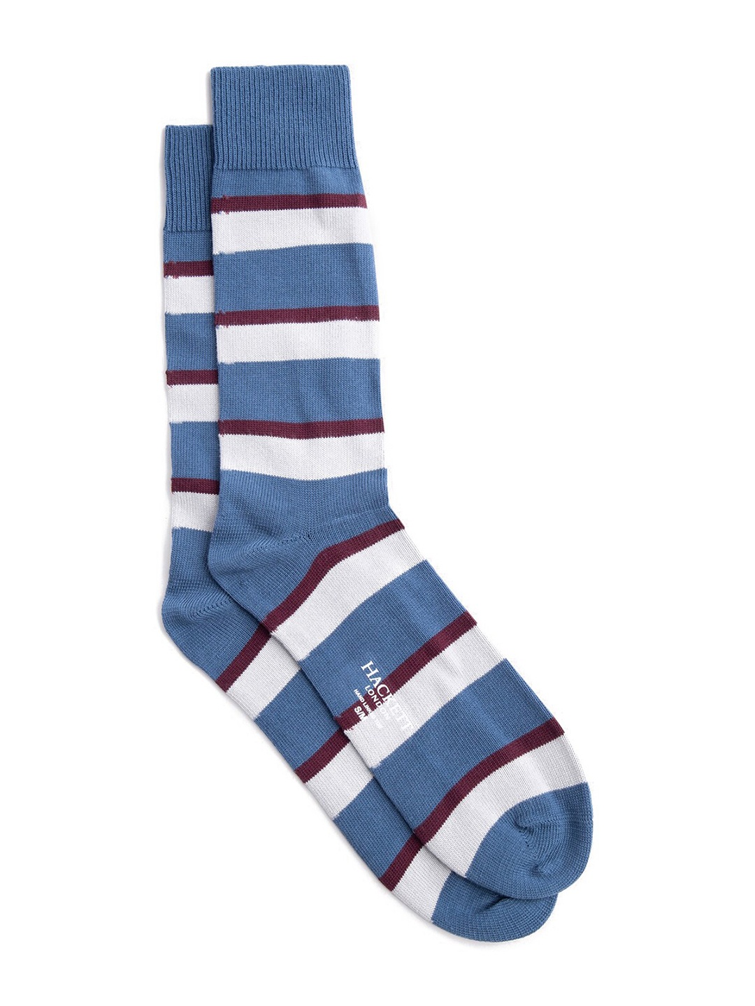 

HACKETT LONDON Men Striped Cotton Calf-Length Socks, Blue