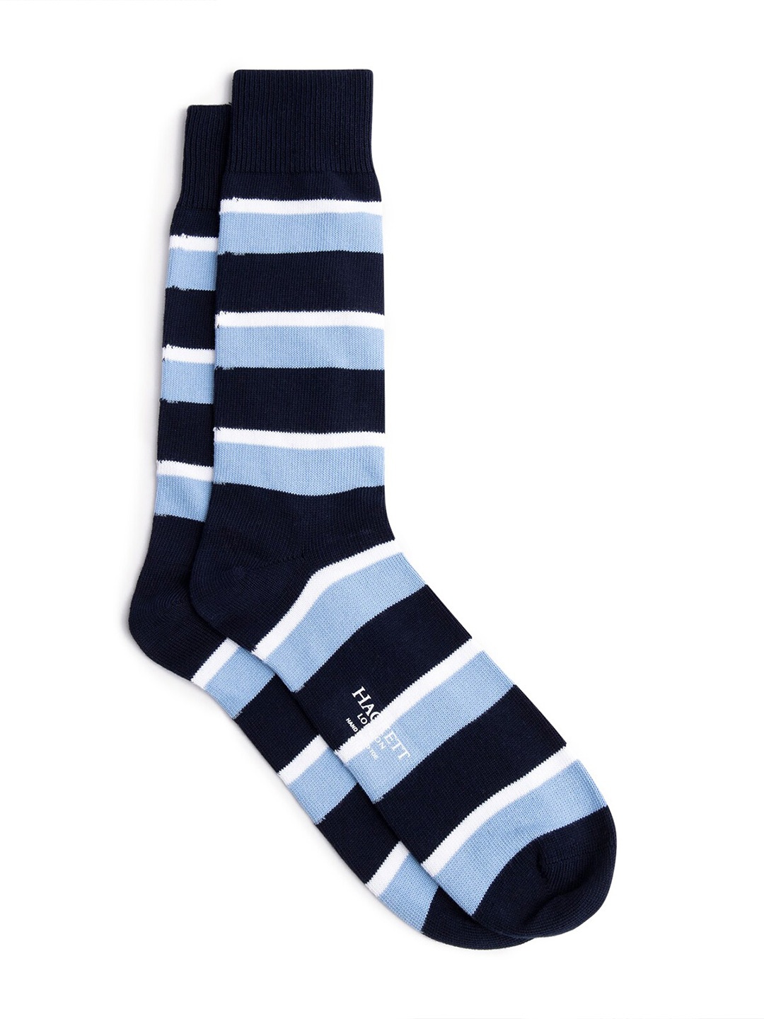 

HACKETT LONDON Men Striped Cotton Calf-Length Socks, Blue